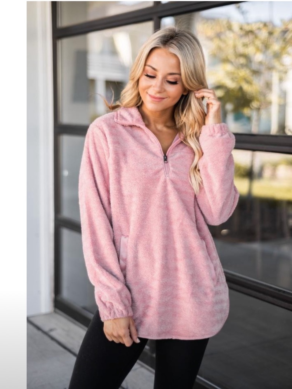 Pink Cozy Half-Zip Fleece Pullover Jacket - Pink Lily Boutique